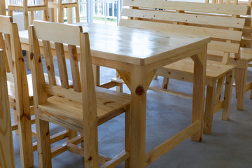 Fototapeta na wymiar Empty wooden table in the restaurant