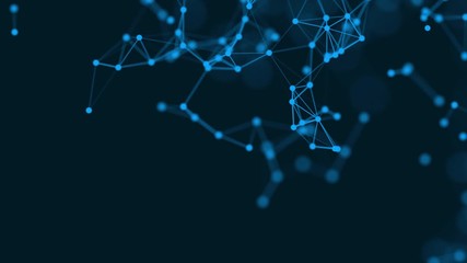 4K 3D rendering abstract futuristic with connection glowing lines and particle on dark blue background science. Technology concept. Plexus structure. Popular video footage motion graphics high quality