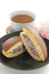 Japanese confectionery, Dorayaki  wagashi on dish