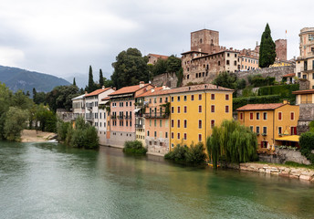  Colorful Houses and Brenta river in Bassano del Grappa. Italy