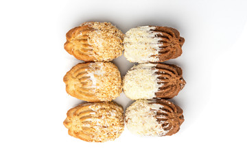 Shortbread cookies with peanut and coconut isolated on white background.