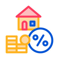 House Mortgage Service Tick Vector Thin Line Icon. Mortgage On Real Property Building, Heap Of Coin And Percent Sign Linear Pictogram. Rent Or Buy Apartment Garage Contour Illustration