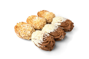 Shortbread cookies with peanut and coconut isolated on white background.