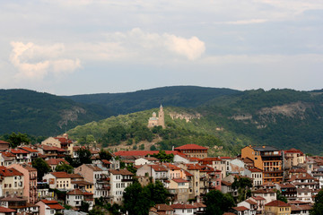 Fototapeta na wymiar Veliko Tarnovo city aerial view with Tsaravets Fortress