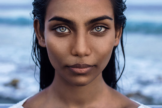 Beautiful indian woman with blue eyes 