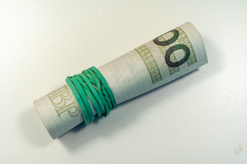 Close up view of rolled money. Lot of various polish currency. Polish zloty banknotes. Polish money. PLN