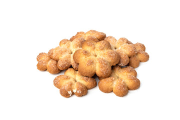 Shortbread cookies in shape flower isolated on white background.