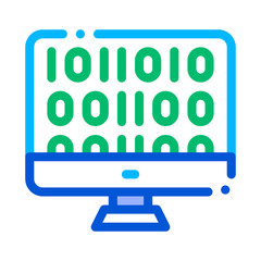 Artificial Intelligence Binary Code Vector Icon Sign Thin Line. Artificial Intelligence Computer Monitor Linear Pictogram. Technology Support, Cyborg, Microchip Contour Illustration