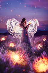 Beautiful female with big paper orchid