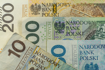 Background with money. Lot of various polish currency. Polish zloty banknotes. Polish money. PLN