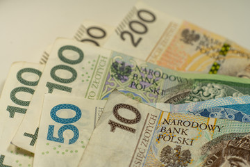 Background with money. Lot of various polish currency. Polish zloty banknotes. Polish money. PLN