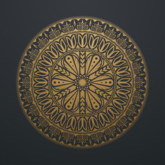 Golden abstract mandala line art. luxury vintage circular on black background. vector illustration