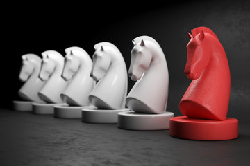 Strategy Concept of Horse chess board game with selective focus. 3D Render. © HappyAprilBoy