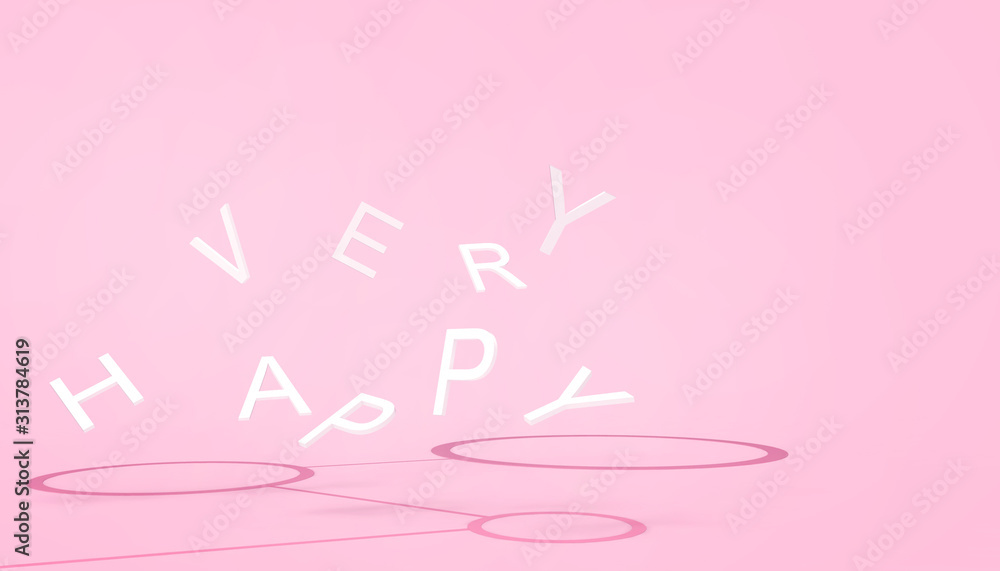 Poster leader concept and ideas very happy alphabet random exploded. creative abstract math on pink pastel 