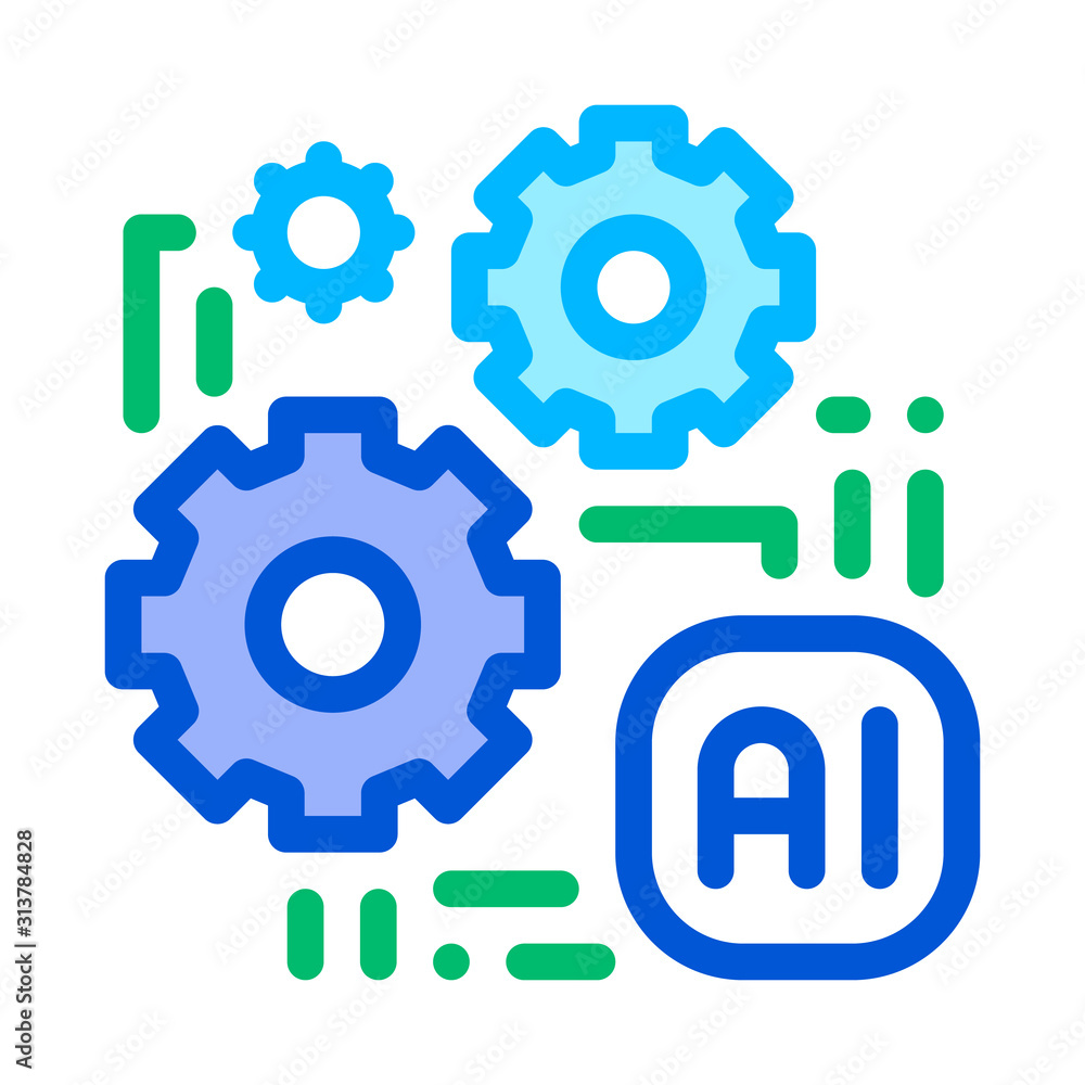 Poster artificial intelligence ai chip vector sign icon thin line. artificial intelligence gear wheels and 