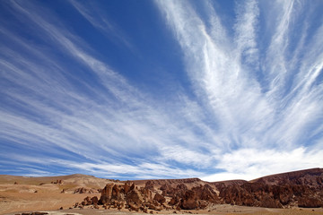Fototapeta na wymiar Landscape and amazing sky in the Puna de Atacama, Argentina