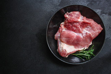 raw meat, piece of pork (healthy food, vitamins ingredients) menu concept. food background. top view. copy space