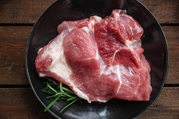 raw meat, piece of pork (healthy food, vitamins ingredients) menu concept. food background. top...