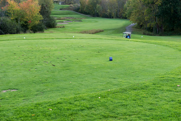 Fototapeta na wymiar Freshly mowed lawn on the idyllic golf course