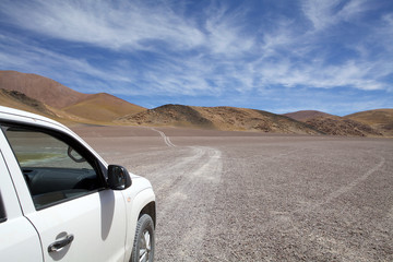 Fototapeta na wymiar Trail at Laguna Grande at the Puna de Atacama, Argentina