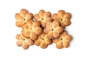 Shortbread cookies in shape flower isolated on white background.