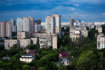 Fototapeta na wymiar High view building panorama summer architecture Kiev Ukraine