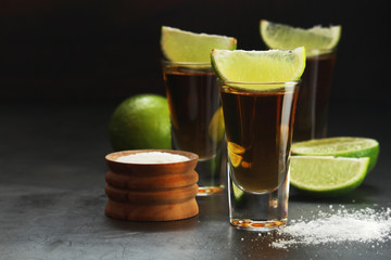 Shots with tequila with salt and lime