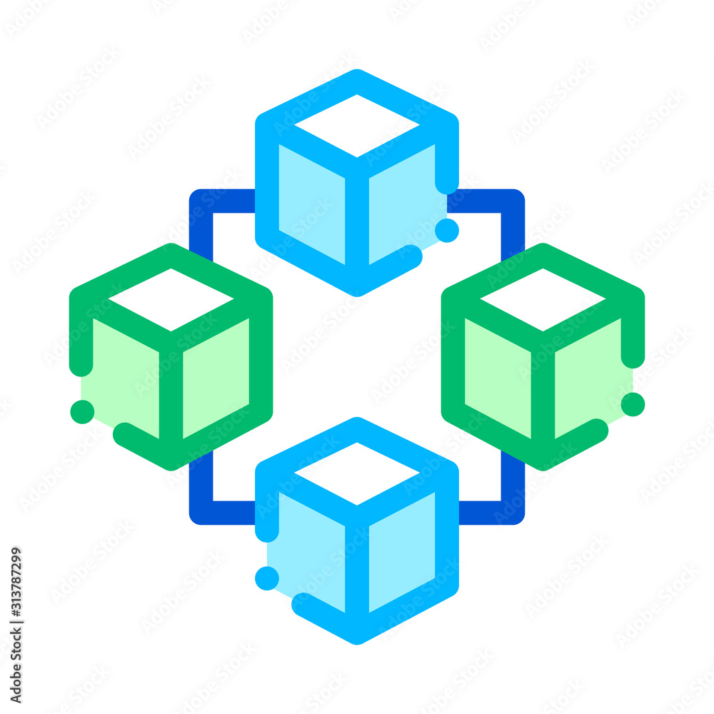 Poster blockchain artificial intelligence vector icon sign thin line. artificial intelligence details cubes
