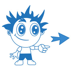 Emoticon with a cool boy that is pointing to the right, blue vector emoji