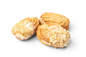 Shortbread cookies with peanut isolated on white background.