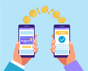 Sending money via smartphone. Payment application. Concept vector illustration in flat style