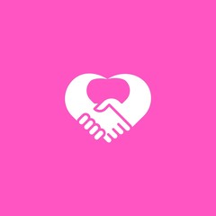 Handshake heart, love deal. Vector logo icon template