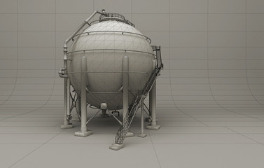 Spherical tank, Horton sphere , spherical pressure vessel, for storage of compressed gases such as propane, liquefied petroleum gas or butane in a liquid gas stage, 3d rendering, 3d illustration