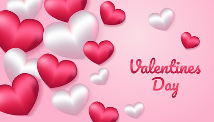 Valentines Day Background with 3d heart shape in pink and white color, applicable for invitation, greeting, celebration card