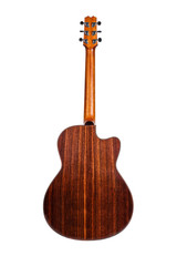 Naklejka premium wood texture of lower deck of six strings acoustic guitar on white background. guitar shape