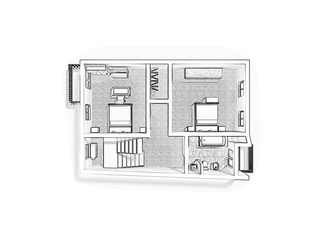 Sketch floor plan 3d illustration