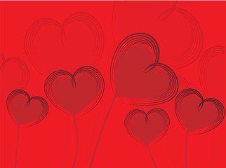 Valentine love red background. Abstract hearts in abstract style on red background. Decorative backdrop vector. Greeting card.