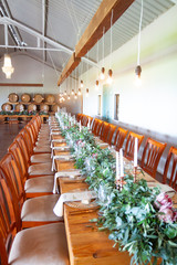 Tables decorated for a wedding reception