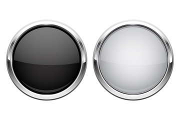Push buttons. Glass round icons with chrome frame