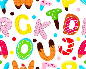 Seamless pattern of colorful isolated letters. Vector illustration.