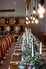 Tables decorated for a wedding reception
