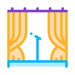 Theater Scene With Microphone Music Element Vector Icon Thin Line. Music Notes And Headphones, Concert, Opera And Karaoke Concept Linear Pictogram. Illustration