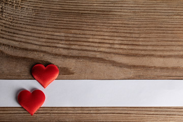 Valentines day hearts on wood