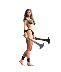 Ancient female warrior poses,3d rendering for book cover,Rendering on white background