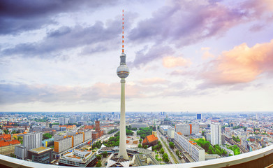  panoramic view at the berlin city center at sunset