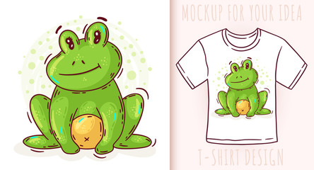 Cartoon cute baby frog. Vector illustration on white background.