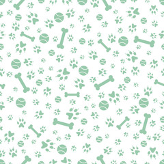 Seamless pattern Dog paw tracks ball Vector Animal