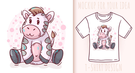 Cartoon cute baby zebra. Vector illustration on white background.