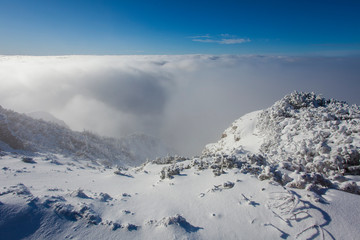 Fototapeta premium winter landscape in Romania. Ceahlau mountain