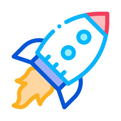 Flying Rocket Spaceship Agile Element Vector Icon Thin Line. Agile Gear And Document, Sandglass And Package, Loud-speaker And Stop Watch Illustration